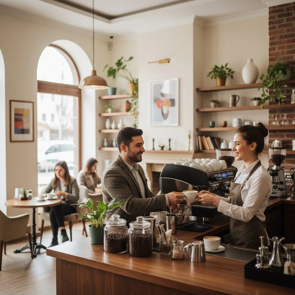 Yozgat merkezde bir kafe iç mekanında kahve servisi yapılırken.